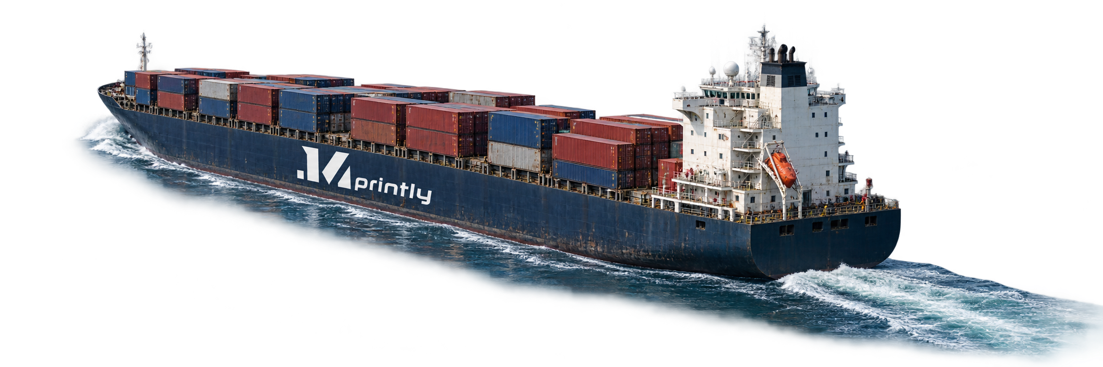 Imprintly branded container ship sailing toward the Golden Gate Bridge
